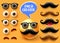 Emoji male creator vector set. Emojis 3d man character kit with face elements like eyes mouth and mustache for emoticon facial.