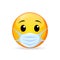 Emoji in medical mask. Emoticon in surgical mask. Stop Coronavirus. Covid-19. Stop the global pandemic