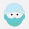 Emoji with mouth mask icon. Emoticon face with safety mask. Protection against coronavirus. Simple isolated covid 19 pictogram