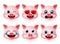 Emoji pig vector set. Pigs face emoticons or icon in cute emotions like inlove and scared with 3d realistic.