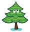 Emoji of a sad green-colored spruce tree/Sad Xmas tree vector or color illustration