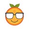 Emoji - smart smiling orange with glasses. Isolated vector.