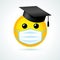 Emoji smile in academic cap & medical mask