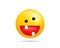 Emoji smile icon vector symbol. Crazy Smiley face yellow cartoon character