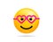 Emoji smile icon vector symbol. Smiley face with heart glasses love yellow cartoon character