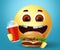 Emoji smiley happy eating fast food burger character vector design.