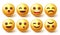 Emoji smileys character vector set. Smiley 3d emoticon in happy, sad and winking cute facial expression isolated in white.