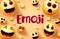 Emoji smileys vector banner design. Smiley emoji collection of funny and happy facial expressions