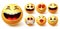 Emoji smileys yellow vector set. Smiley emoticon yellow cute faces in happy, cute