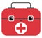 Emoji of a smiling red medical bag/First-aid kit/, vector or color illustration