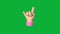 Emoji style rock on hand gesture animation isolated on chroma key green screen. Stylized heavy metal gesture 3D render in 4k.