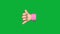 Emoji style shaka call me hand gesture animation isolated on chroma key green screen. Stylized surfer fingers 3D render in 4k.