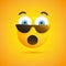 Emoji with Surprised Face, Open Mouth and Eyes with Sunglasses - Simple Emoticon on Yellow Background