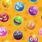 Emoji texture. Seamless pattern with funny colorful emoticon faces.