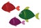 Emoji of three colorful fish vector or color illustration