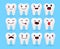 Emoji tooth vector set design. Emojis teeth emoticon with cute kawaii and funny facial expression for dental emoticons character.