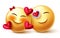 Emoji valentine couple vector concept design. Smileys 3d inlove emojis lover in romantic feelings and expression with hearts.