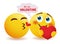 Emoji valentines couple vector concept design. Smiley 3d inlove characters with be my valentine speech bubble invitation for smile