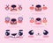 Emojis kawaii cartoon bear expression faces set