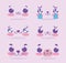Emojis kawaii cartoon cat expression faces set