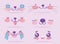 Emojis kawaii cartoon cute dog expression faces set