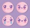 Emojis kawaii cartoon expression faces set