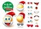 Emojis santa claus creator vector set. Smiley 3d santa characters kit with cute, crazy and funny editable christmas character.