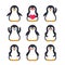 Emojis set, penguin character
