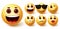 Emojis smiley vector set. Emoji smileys cute yellow face in different facial expressions