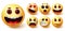 Emojis smiley vector set. Emoji smileys cute yellow face with happy, crying, angry