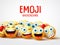 Emojis vector background funny concept. Emoji background text with group of funny and happy emoticon.