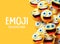 Emojis vector background. Funny smiley emoji background text with emoticon group face head.
