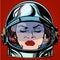 Emoticon anger Emoji face woman astronaut retro