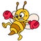 emoticon bee wearing boxing gloves practicing kicking while flying  doodle icon image kawaii