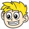 Emoticon of a boy head with blonde hair laughed handsome, character cute doodle draw