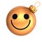 Emoticon Christmas ball face smiling golden. New Years Eve bauble cartoon