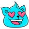Emoticon of a creature`s head with an amazed face in love, doodle icon image