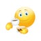 Emoticon drinking coffee with cake