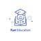 Emoticon in graduation cap, education concept, fun learning, preschool preparation