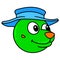 Emoticon head of a cute monster creature wearing a cowboy hat, doodle icon image kawaii