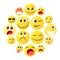 Emoticon icons set, cartoon style