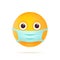 Emoticon with medical mask. Coronavirus Emoji Character Symbol. COVID-19 Pandemic 3D Virus Icon. Modern Flat Vector Illustration.