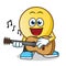 Emoticon playing guitar mascot vector cartoon illustration