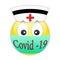 Emoticon of a red cross nurse in a medical bandage on the lips against bacteria. Communication on the Internet and