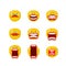 Emoticon set. Open mouth and teeth. Crazy Emoji. Emotion screams