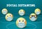 Emoticon smiley social distancing with face mask vector sign.