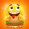 Emoticon smiley yellow cartoon emoji face with burger