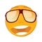 Emoticon smiling in a sunglasses on white background.