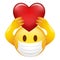 Emoticon wearing medical mask holding heart symbol