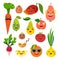 Emoticons food vector set. Cute funny stickers